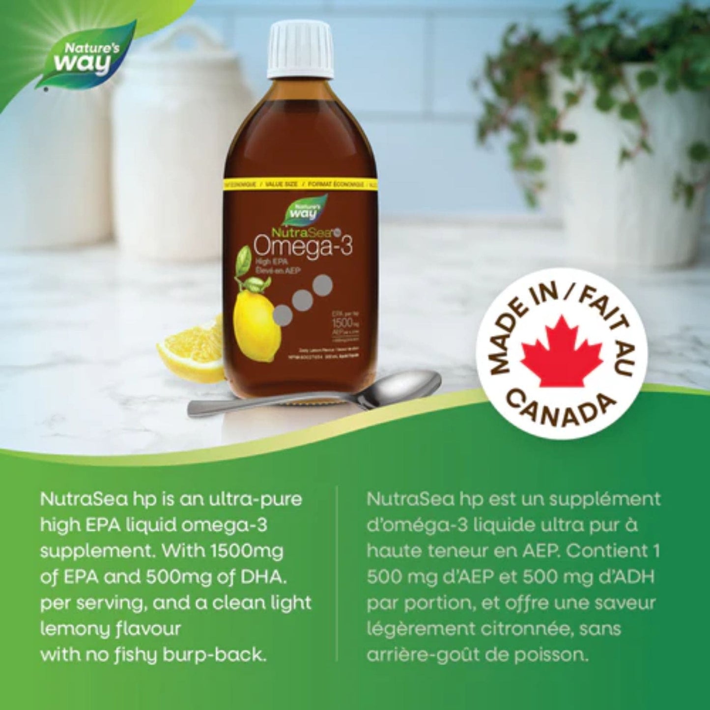 Zesty Lemon, 500mL | Nature's Way NutraSea Omega-3 High EPA 1500 mg