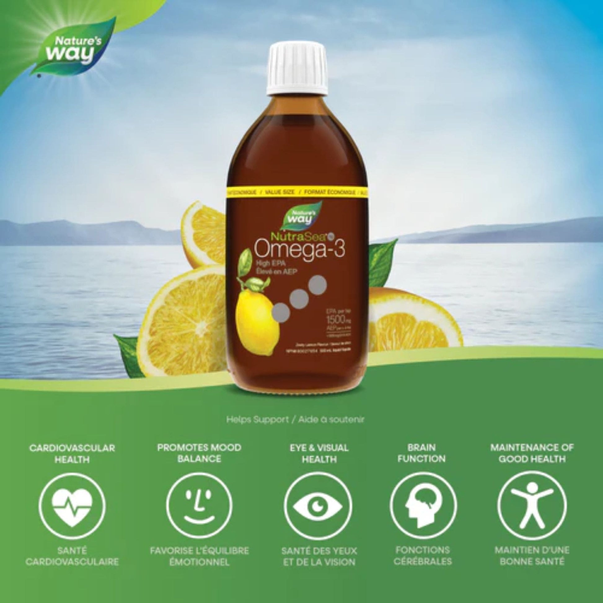 Zesty Lemon, 500mL | Nature's Way NutraSea Omega-3 High EPA 1500 mg