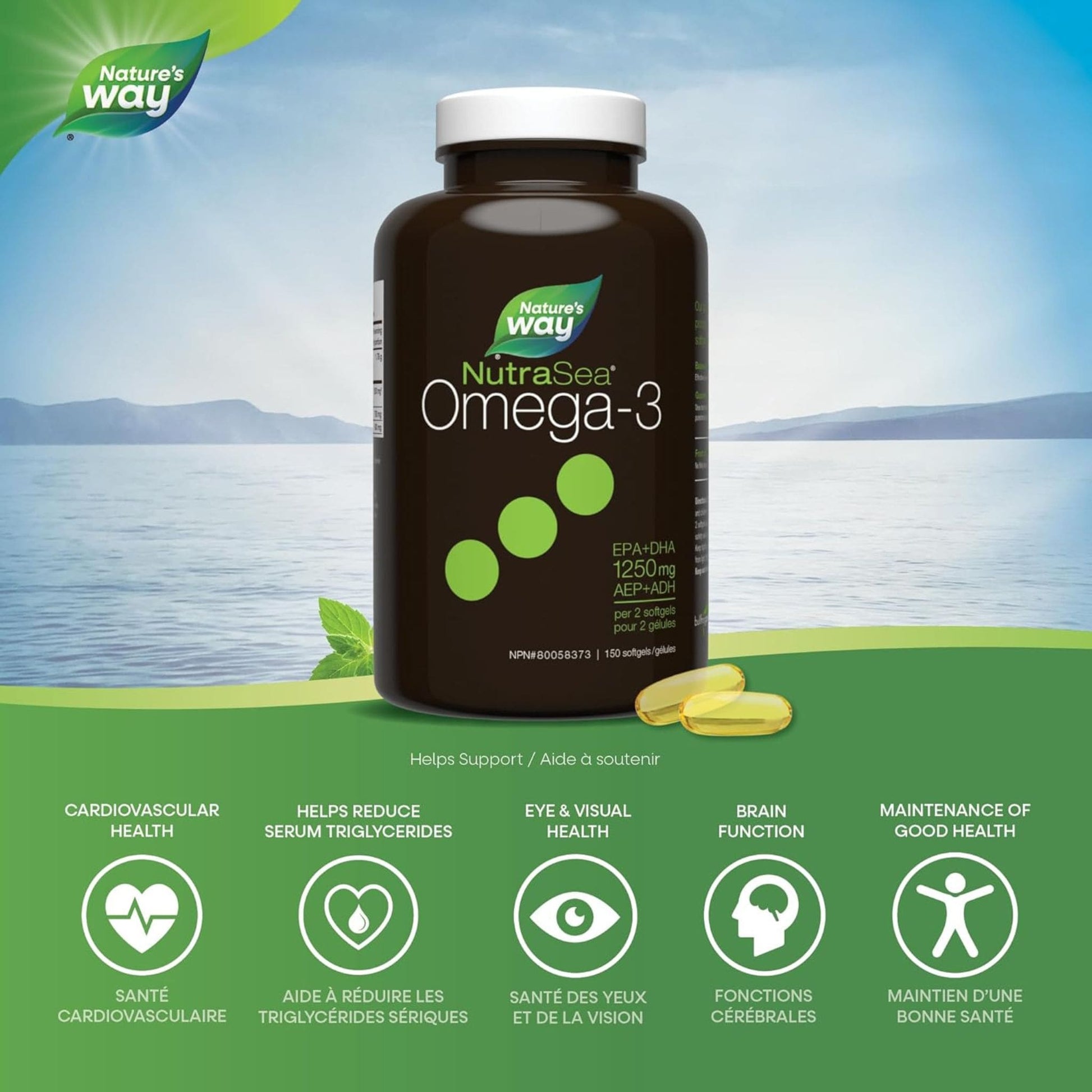 Fresh Mint, 150 Softgels | Nature's Way NutraSea Omega-3 EPA+DHA 1250 mg