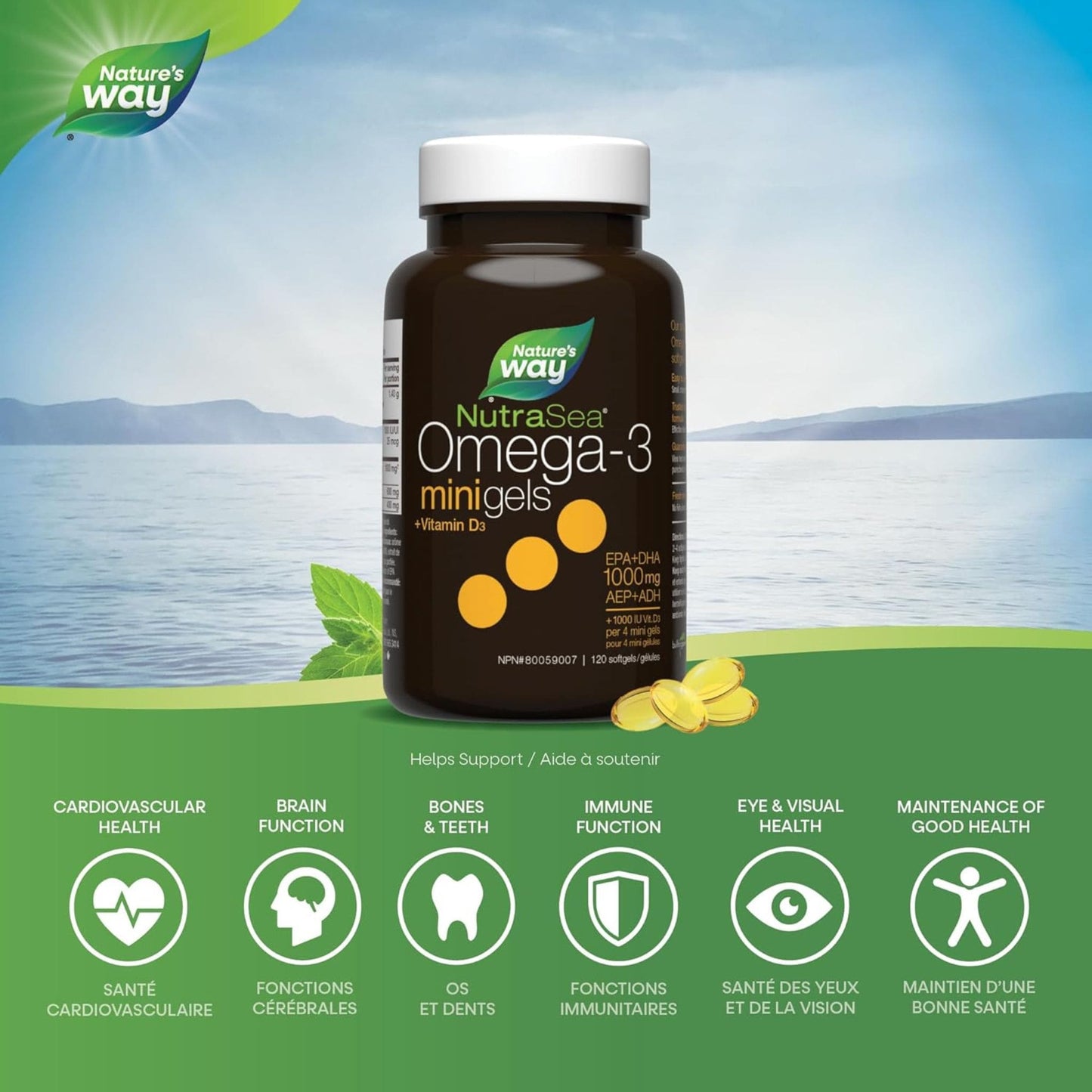 Fresh Mint, 120 Softgels | Nature's Way NutraSea Omega-3 + Vitamin D3 Minigels