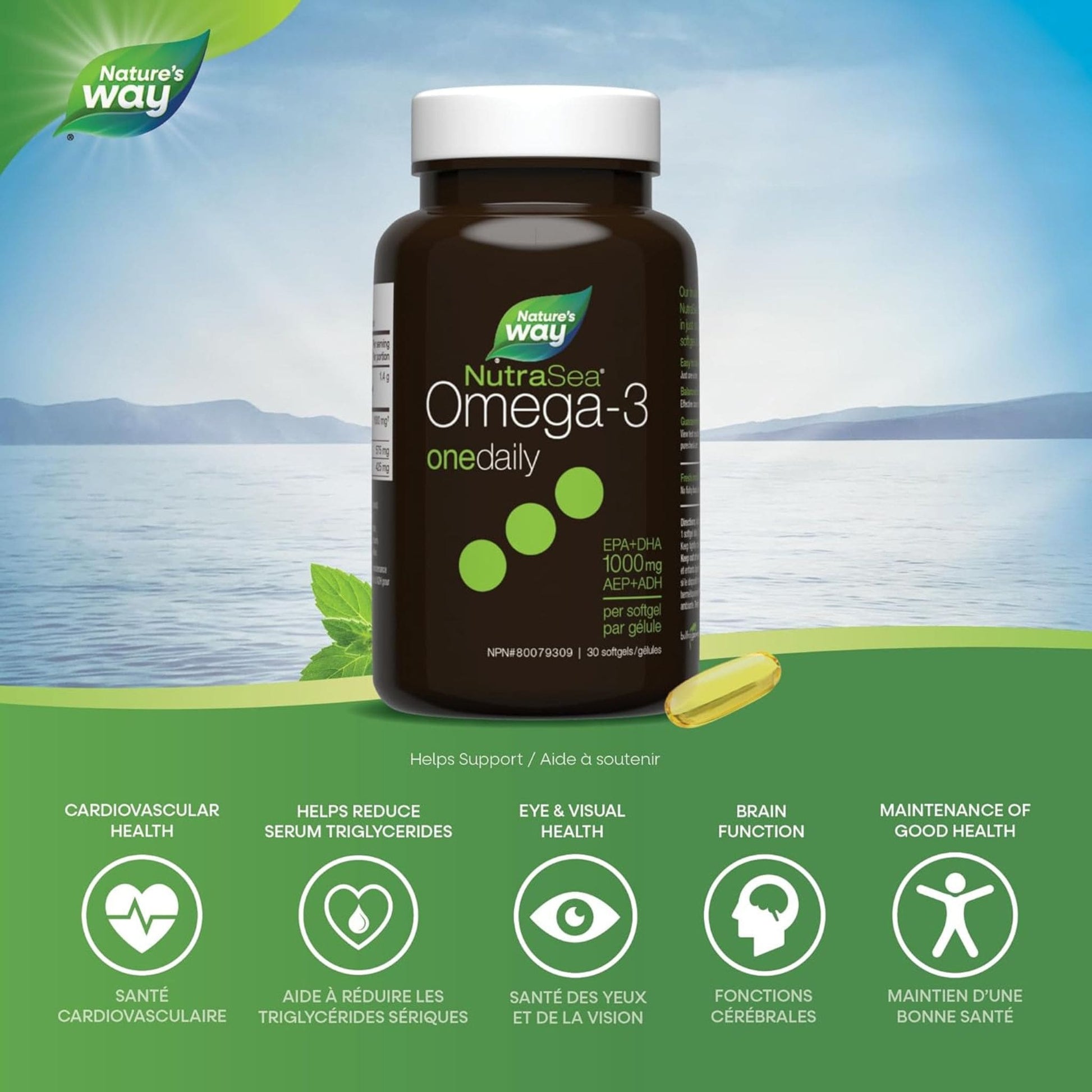 Fresh Mint, 30 Softgels | Nature's Way NutraSea Omega-3 onedaily EPA+DHA 1000 mg