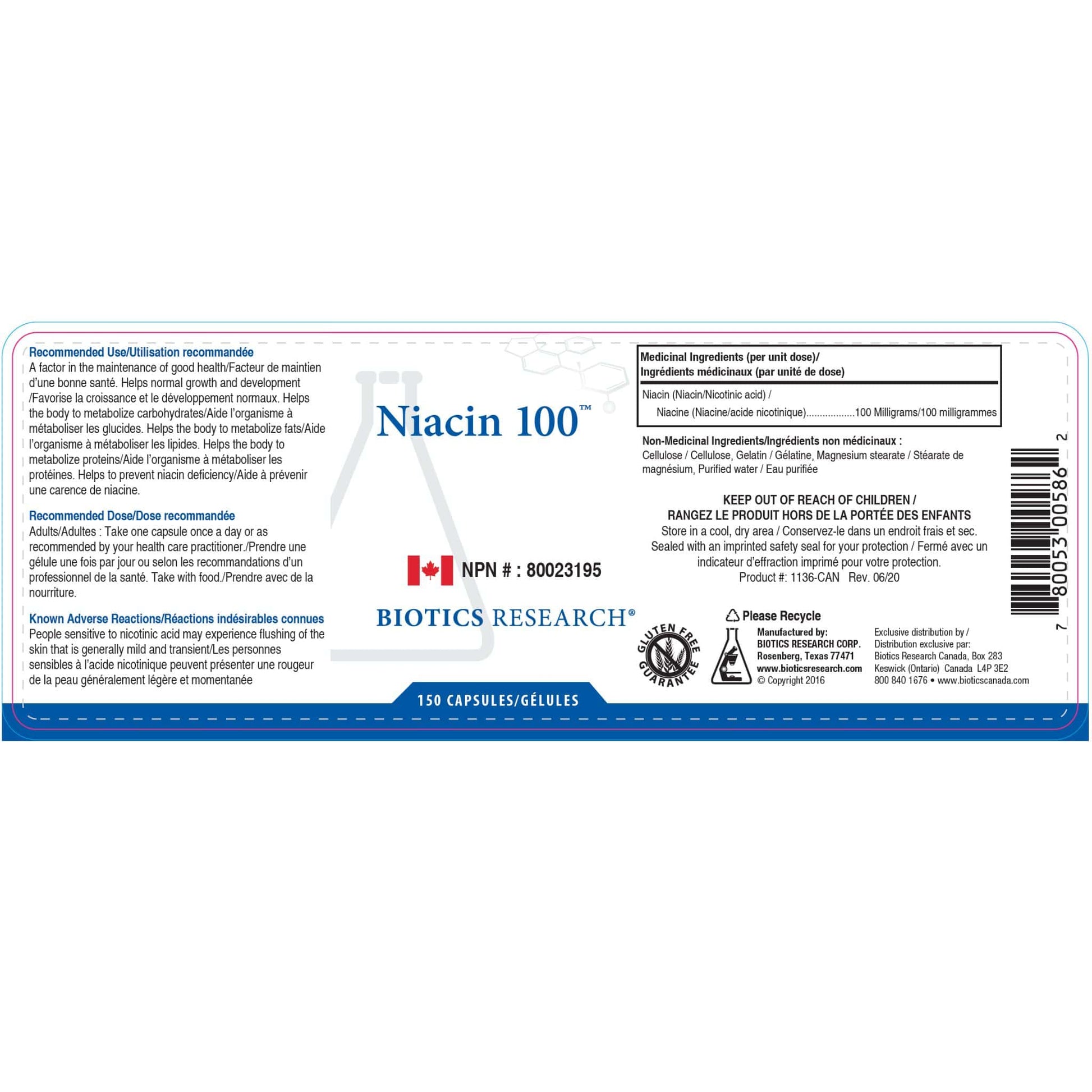 150 Capsules | Biotics Research Niacin 100