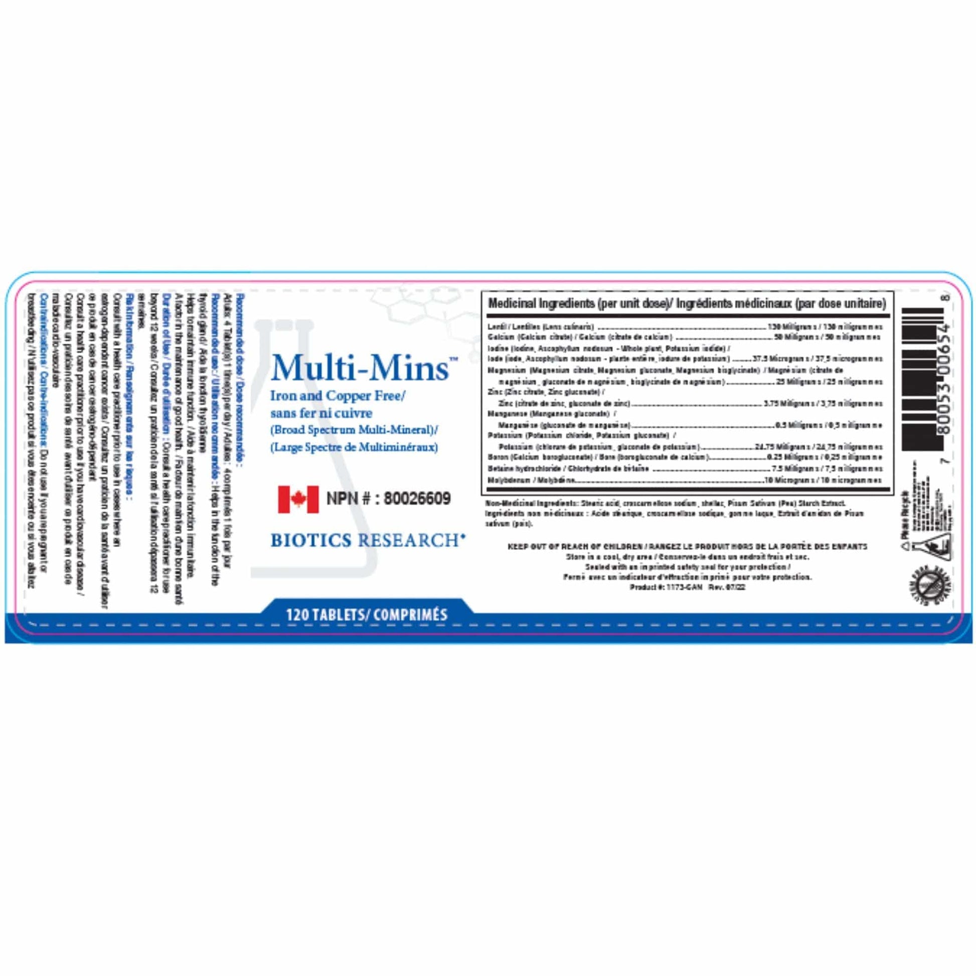 120 Tablets | Biotics Research Multi-Mins Iron and Copper Free