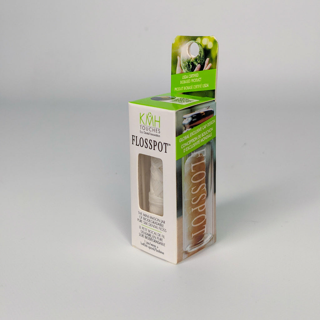 KMH Touches Flosspot Silk Dental Floss, Refillable Glass Jar or 2 x 40m Refills - Glass Jar + 40m Spool