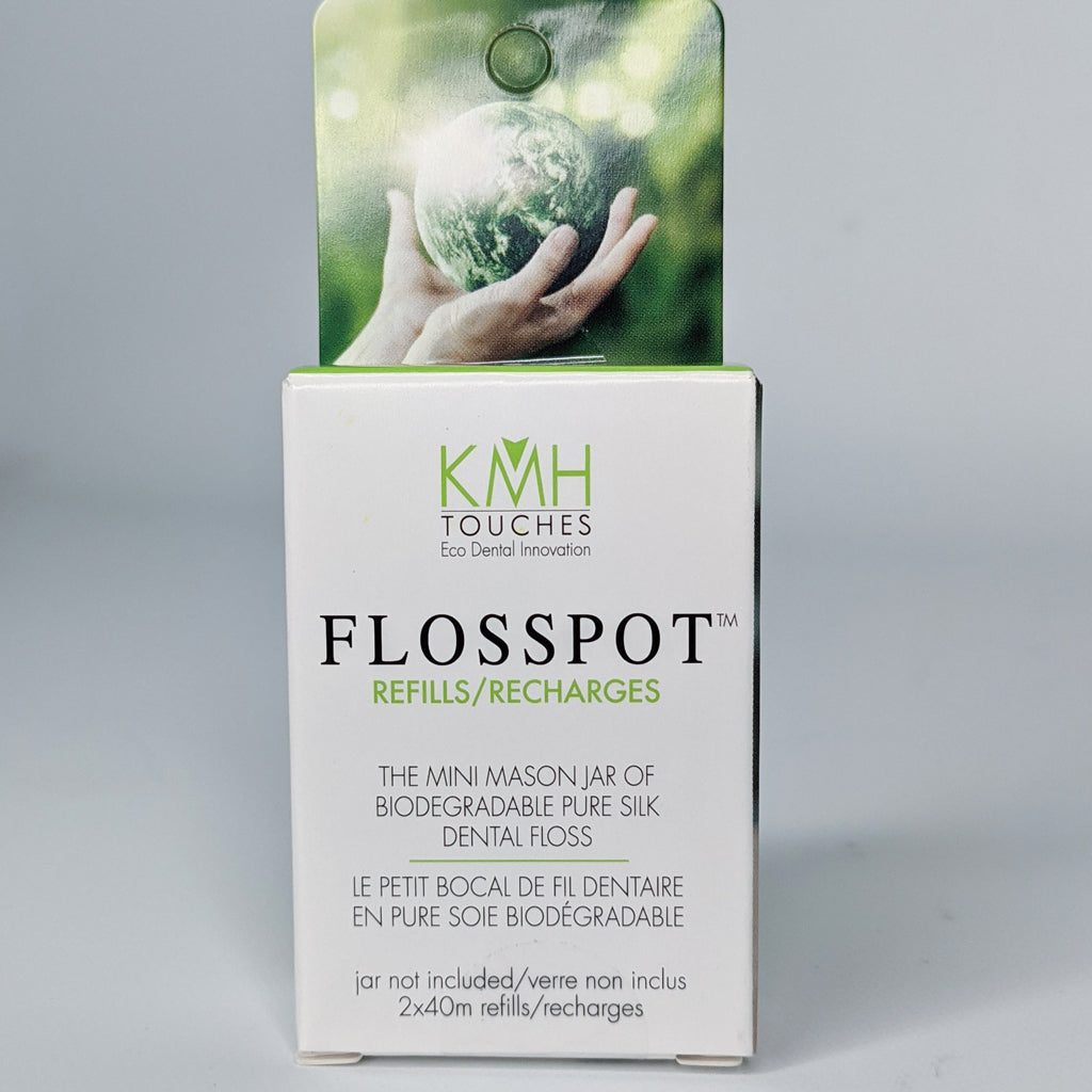 KMH Touches Flosspot Silk Dental Floss, Refillable Glass Jar or 2 x 40m Refills - 2 x 40m Refill Spools