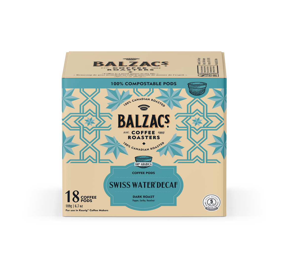 Balzac's Swiss Water Decaf Coffee - Case of 6 x 18 Pods