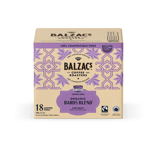 Balzac's Organic Bards Blend Coffee - Case of 6 x 18 Pods