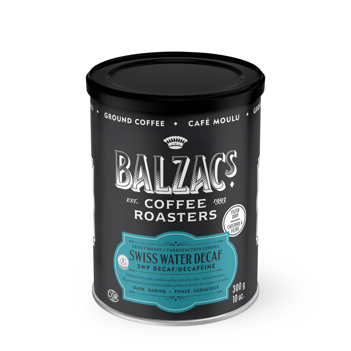 Balzac's Swiss Water Decaf Coffee - 300g Ground Tin
