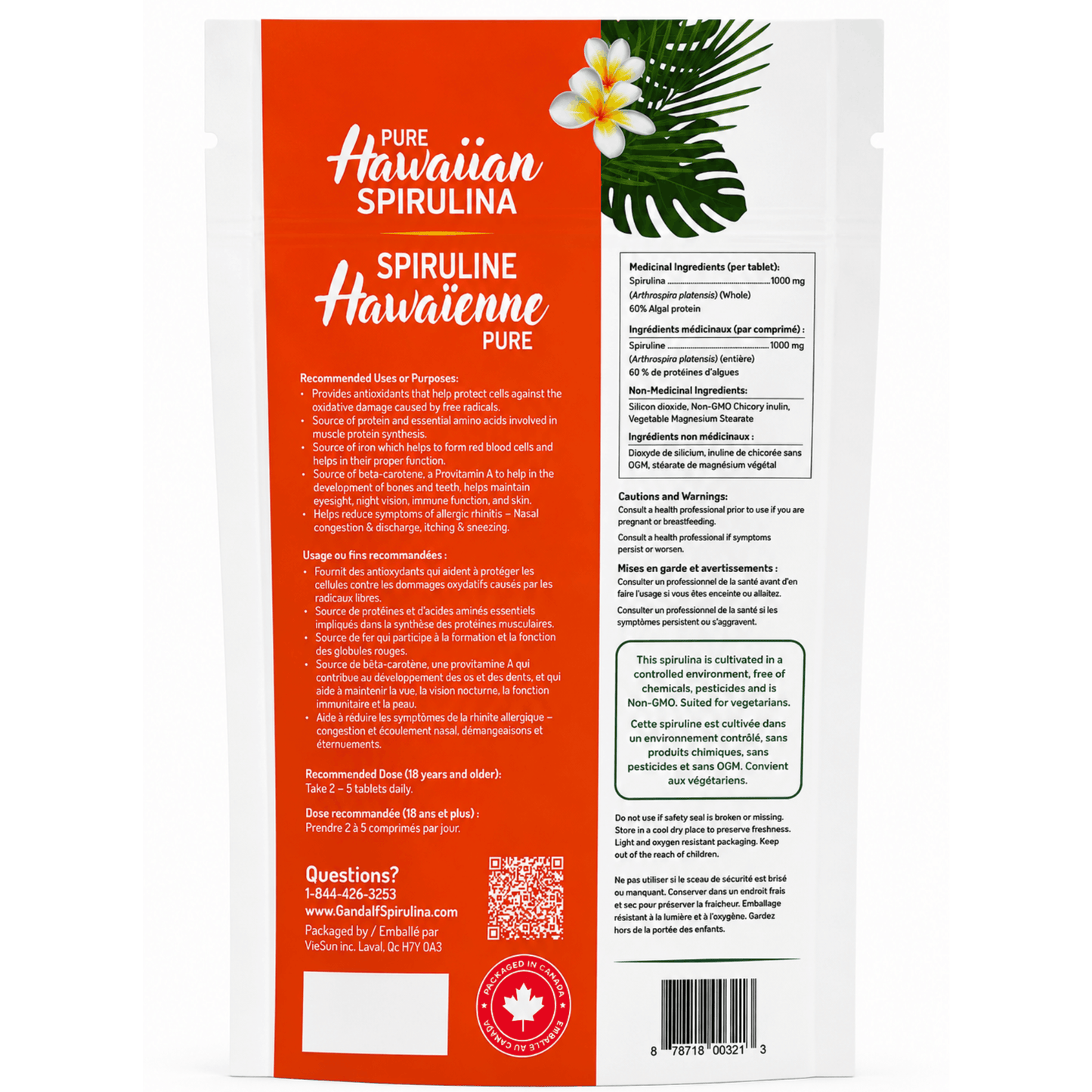 120 Tablets | Gandalf Pure Hawaiian Spirulina Back of Packaging