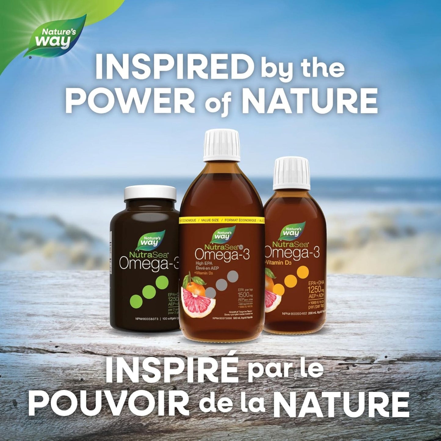 Grapefruit Tangerine Flavour, 500 mL | Nature's Way NutraSea Omega-3 High EPA 1500 mg + Vitamin D3 1000 IU