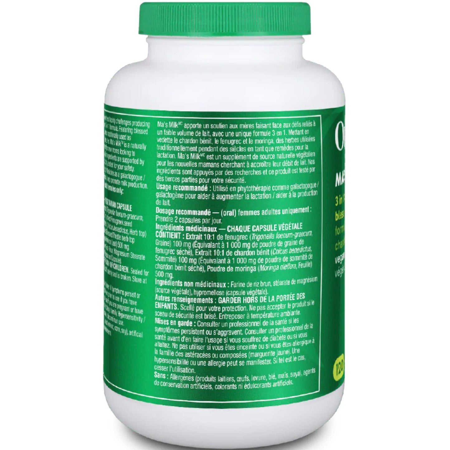 120 Capsules | Organika Ma's Milk 3 in 1 Formula with Fenugreek, Blessed Thistle + Moringa 2000 mg