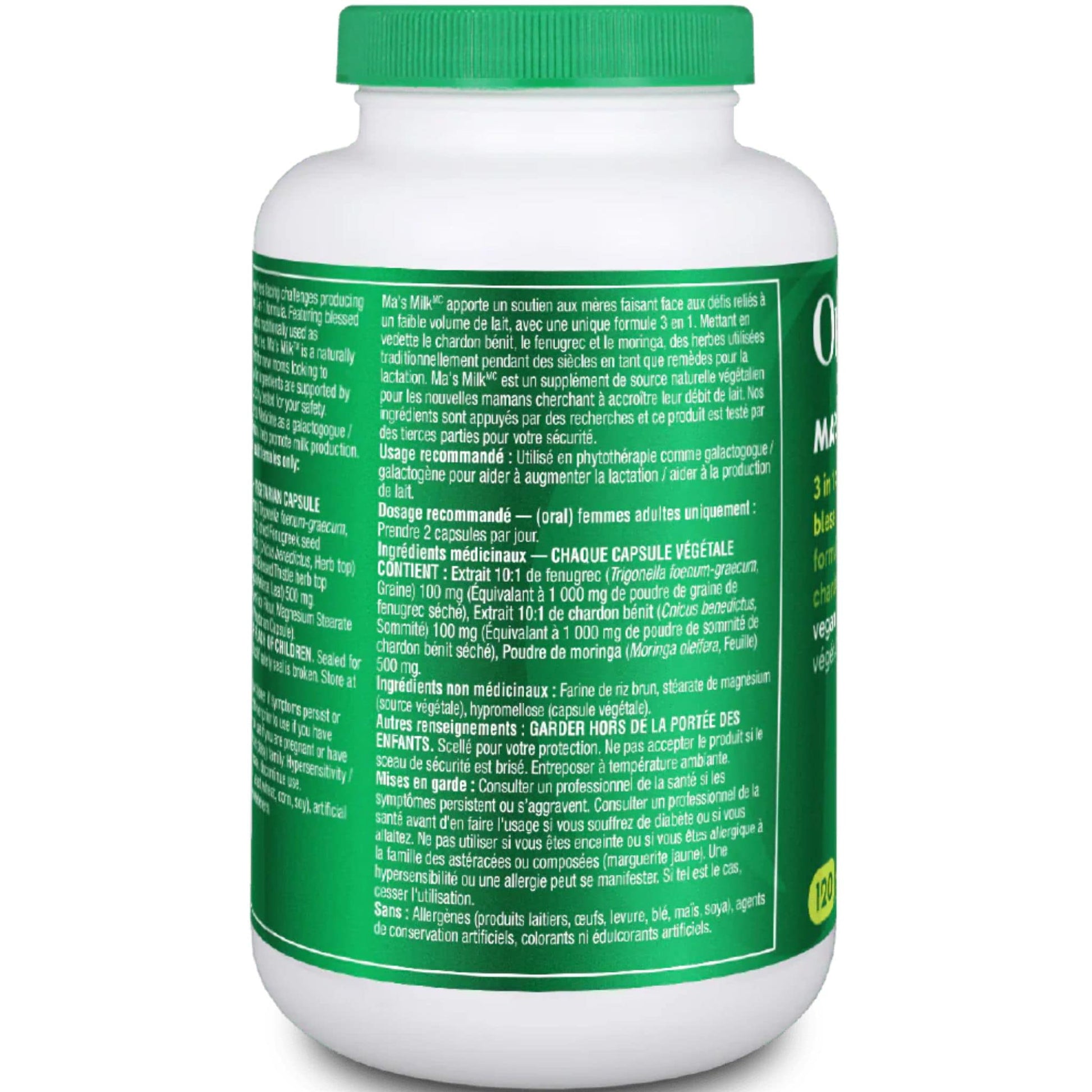 120 Capsules | Organika Ma's Milk 3 in 1 Formula with Fenugreek, Blessed Thistle + Moringa 2000 mg