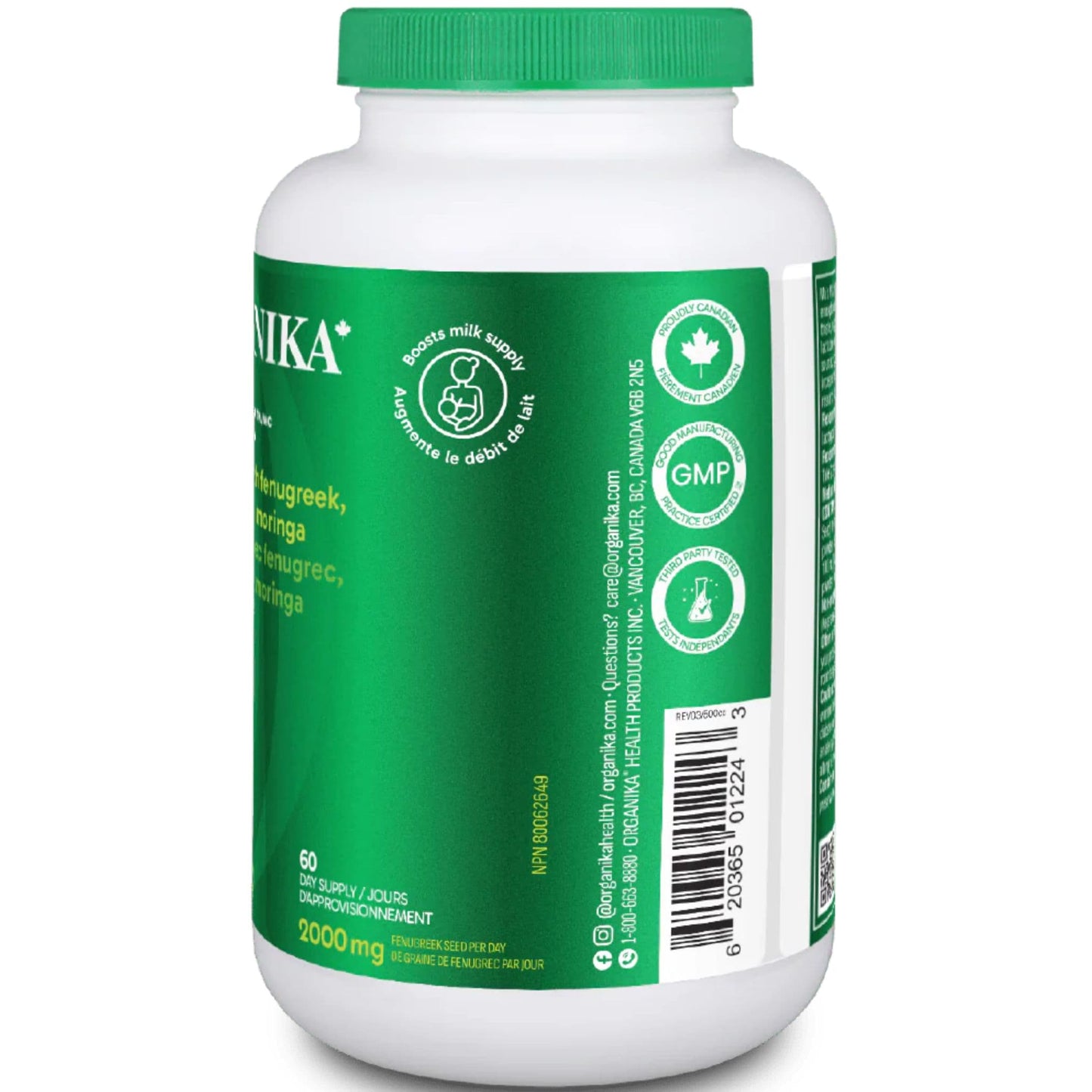 120 Capsules | Organika Ma's Milk 3 in 1 Formula with Fenugreek, Blessed Thistle + Moringa 2000 mg