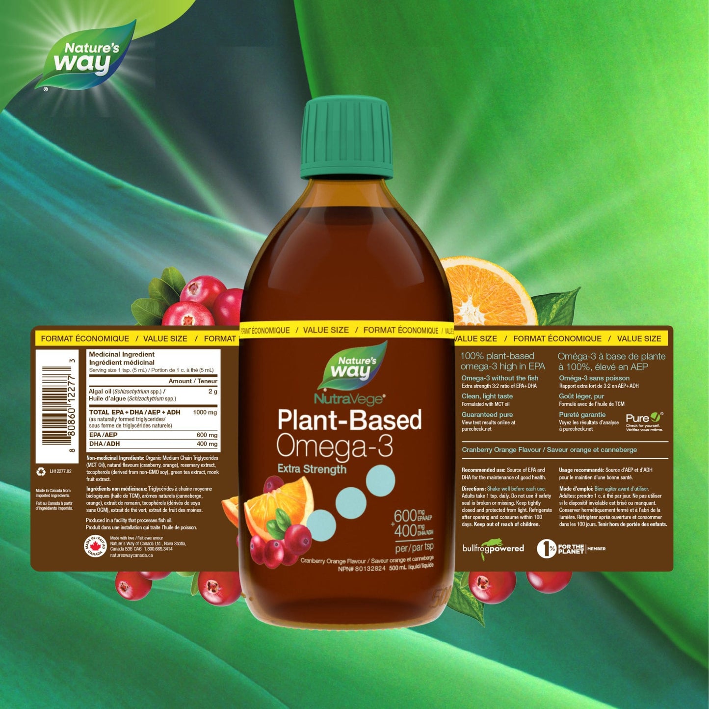 Cranberry Orange Flavour, 500 mL | Nature's Way NutraVege Plant-Based Omega-3 Extra Strength