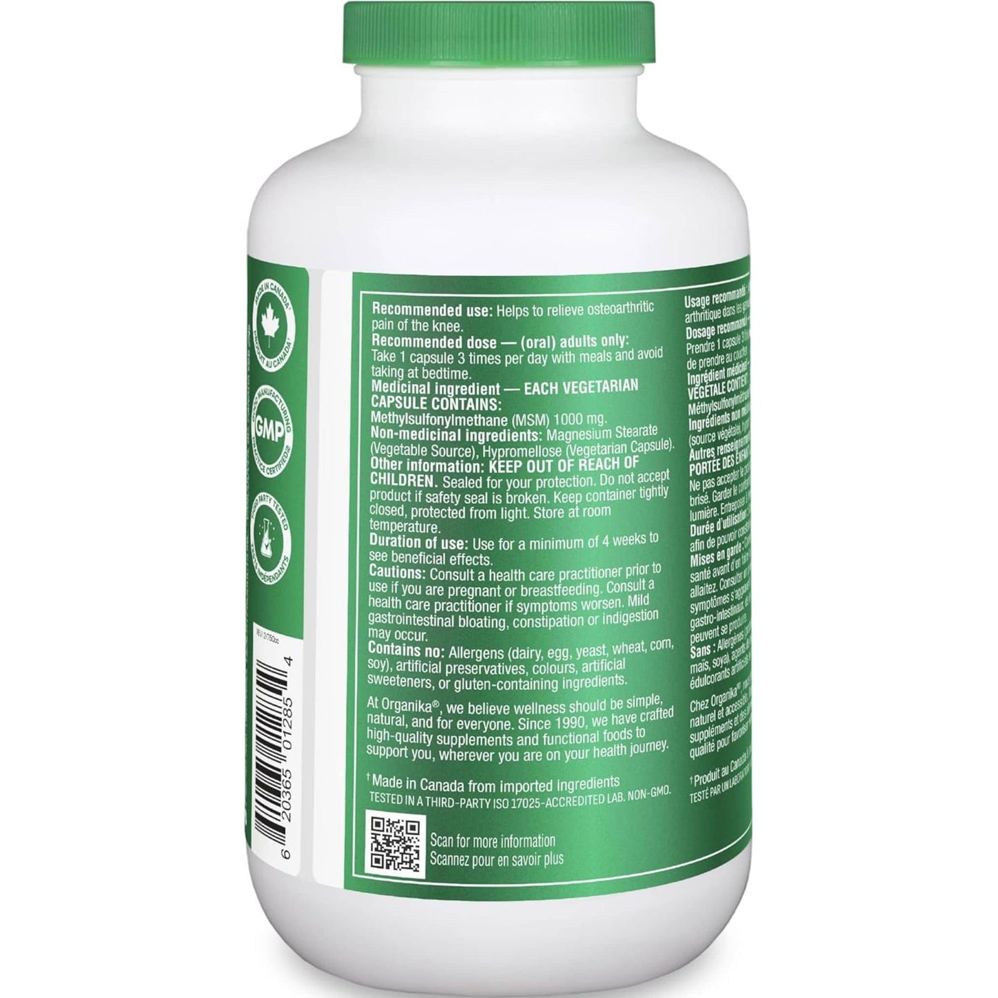 360 Vegetarian Capsules | Organika MSM (methylsulfonylmethane)