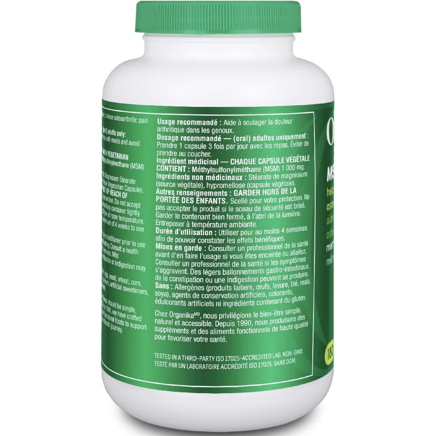 180 Vegetarian Capsules | Organika MSM (methylsulfonylmethane)
