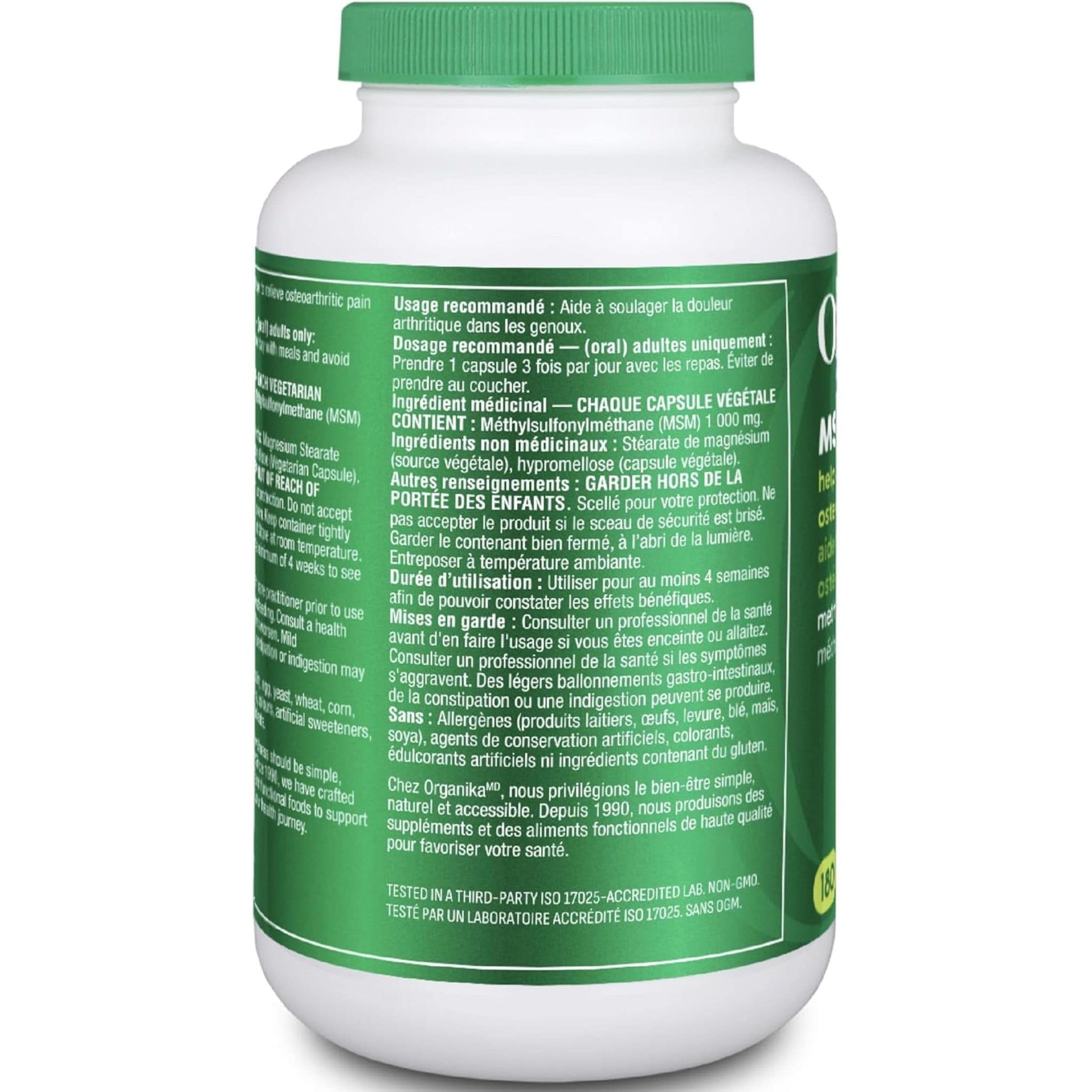 180 Vegetarian Capsules | Organika MSM (methylsulfonylmethane)