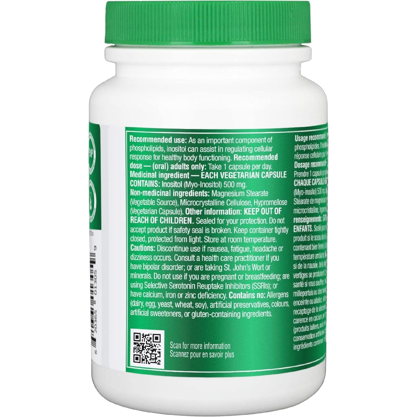 Organika Inositol (Myo-Inositol), 500mg, 90 Vegetarian Capsules