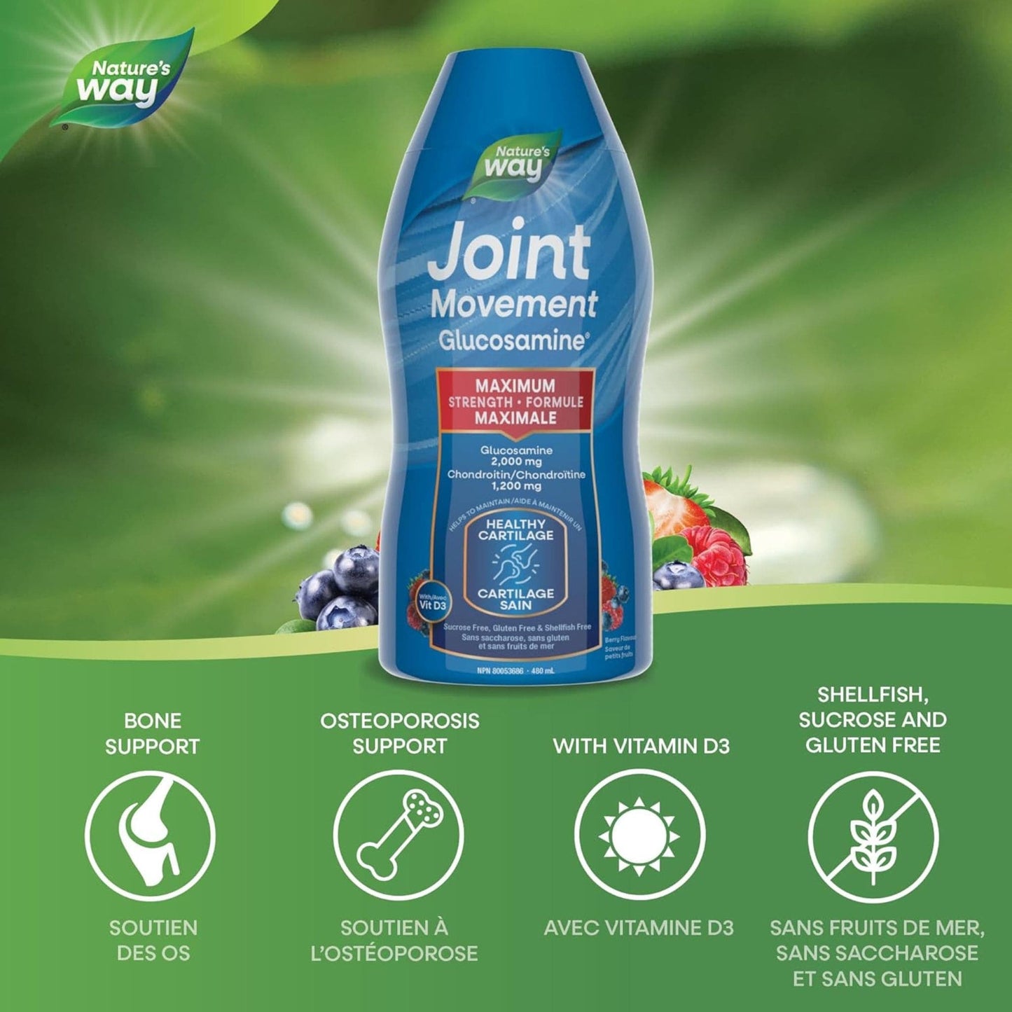 Berry Flavour, 480mL | Nature's Way Joint Movement Glucosamine, Maximum Strength