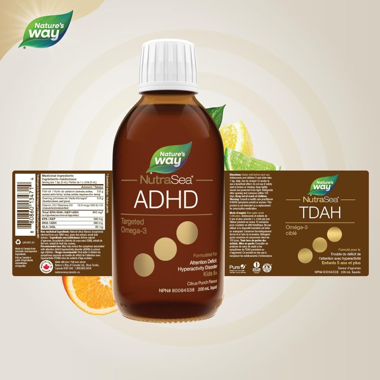 Citrus Punch Flavour, 200 mL | Nature's Way NutraSea ADHD Targeted Omega-3 Kids 5+