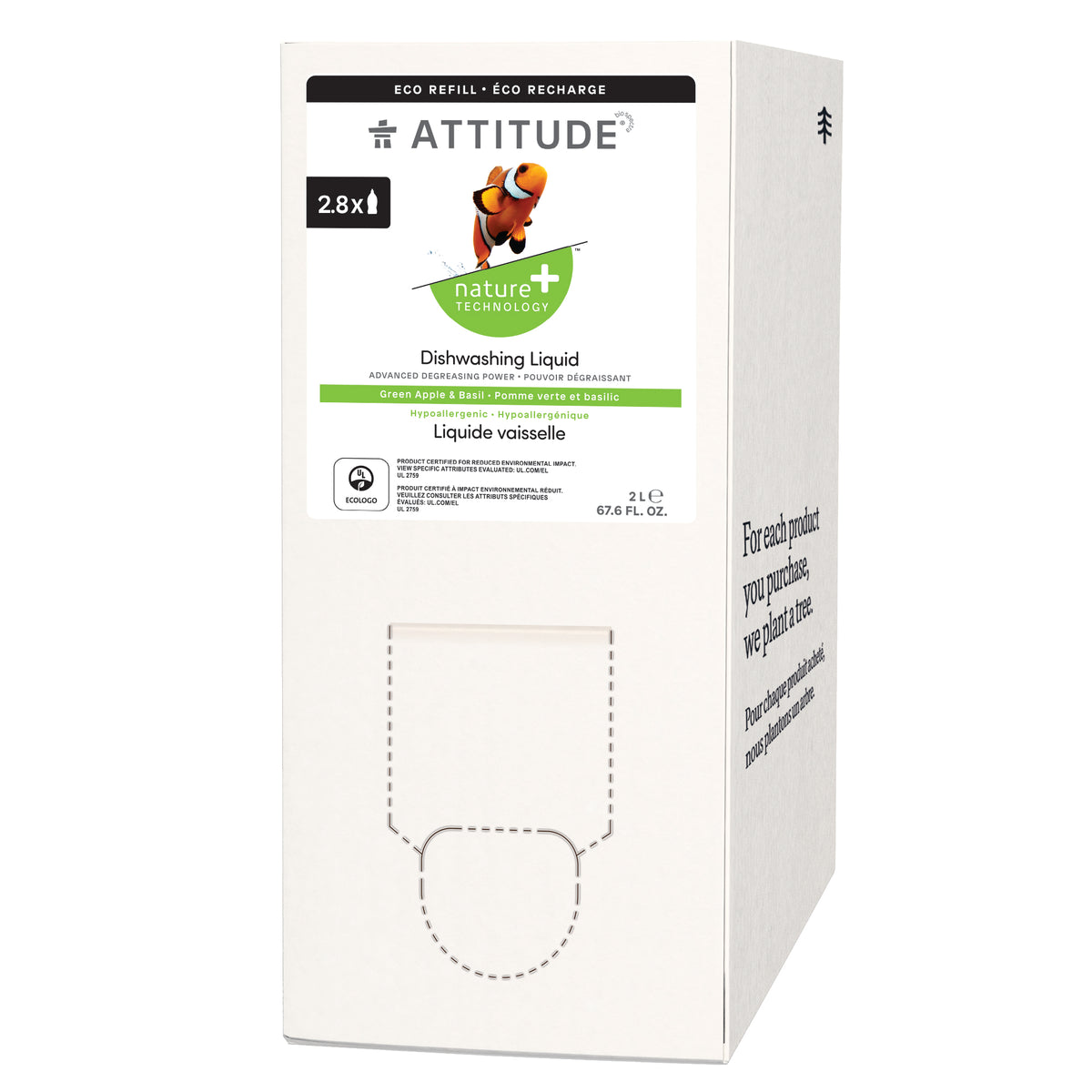 Attitude Dishwashing Liquid Green Apple & Basil 2L