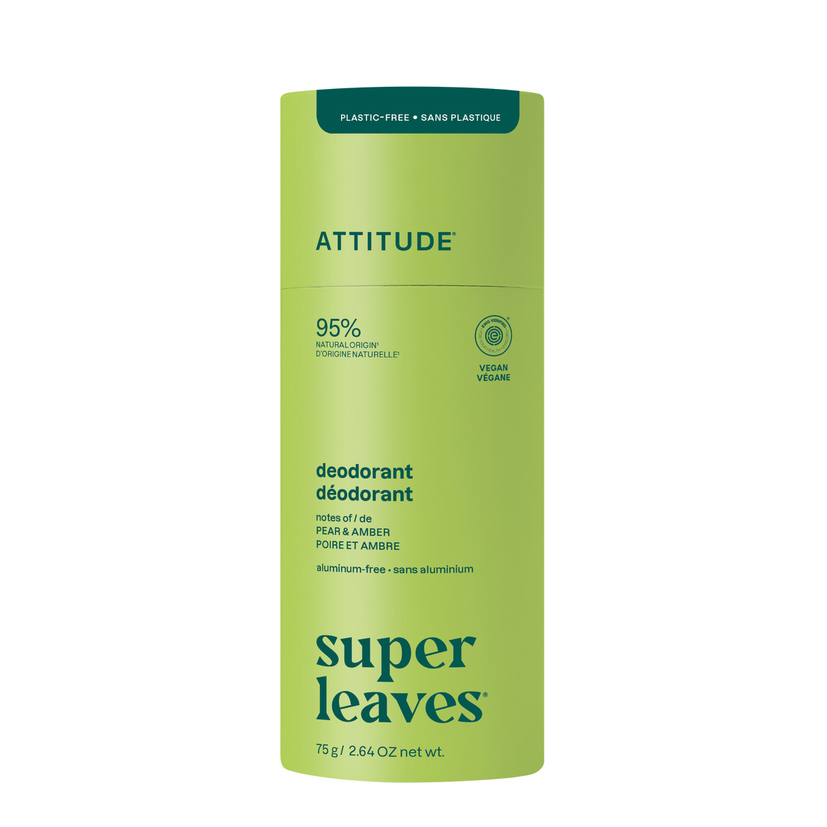 Attitude Super Leaves Deodorant Pear & Amber Plastic-Free Tube