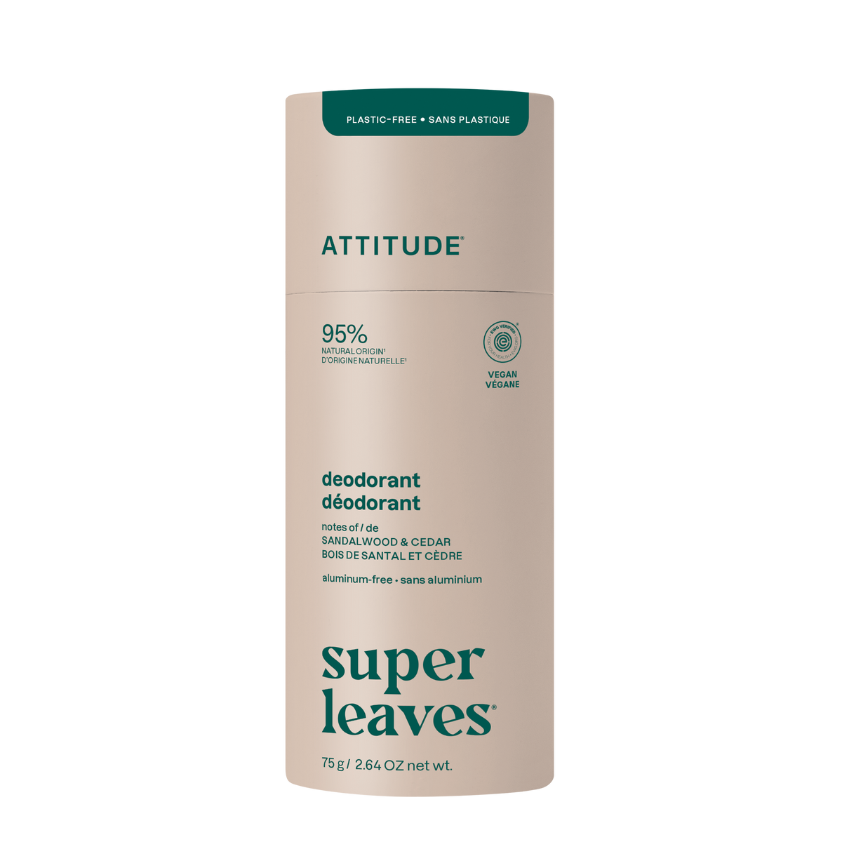Attitude Super Leaves Deodorant Sandalwood & Cedar Plastic-Free Tube