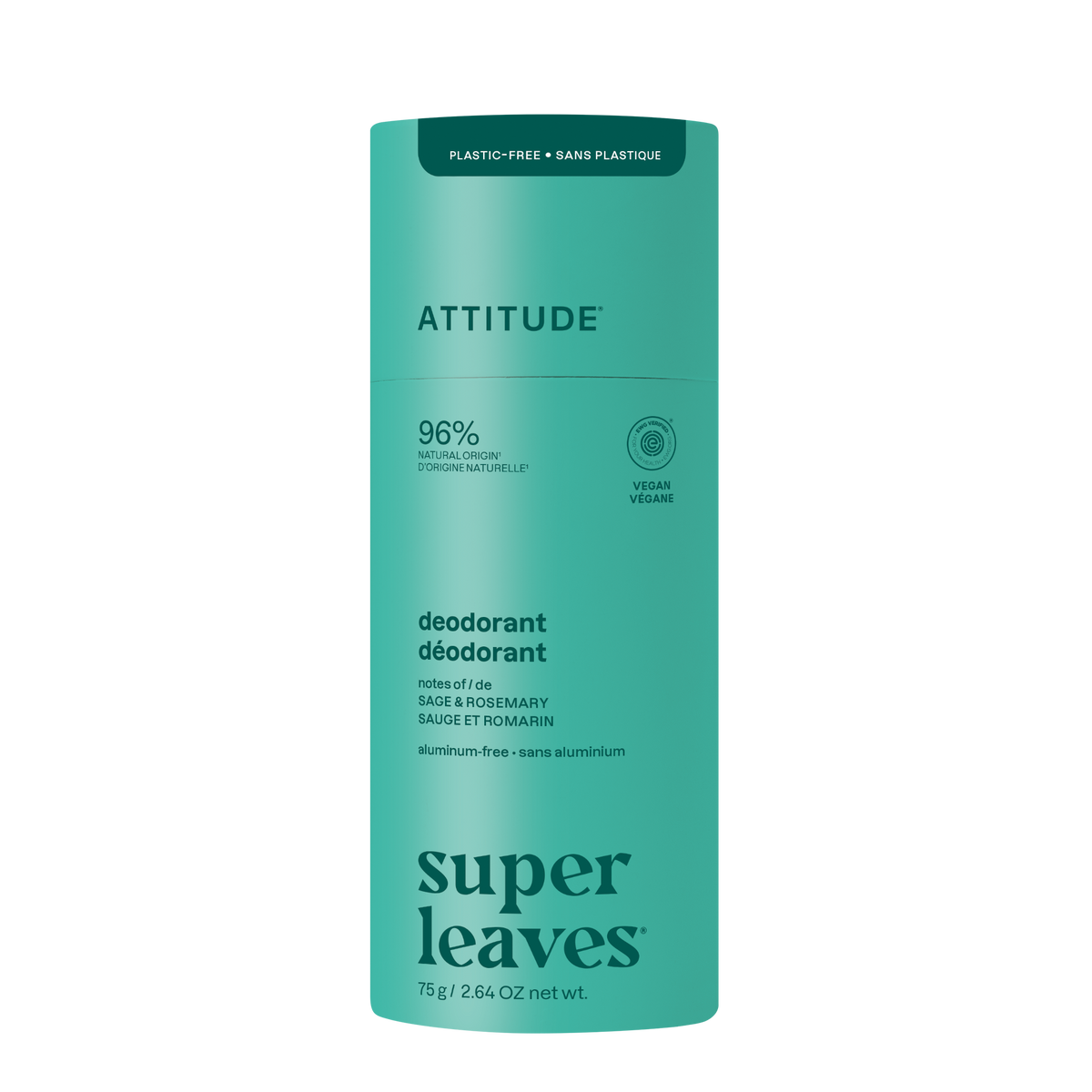 Attitude Super Leaves Deodorant Sage & Rosemary Plastic-Free Tube