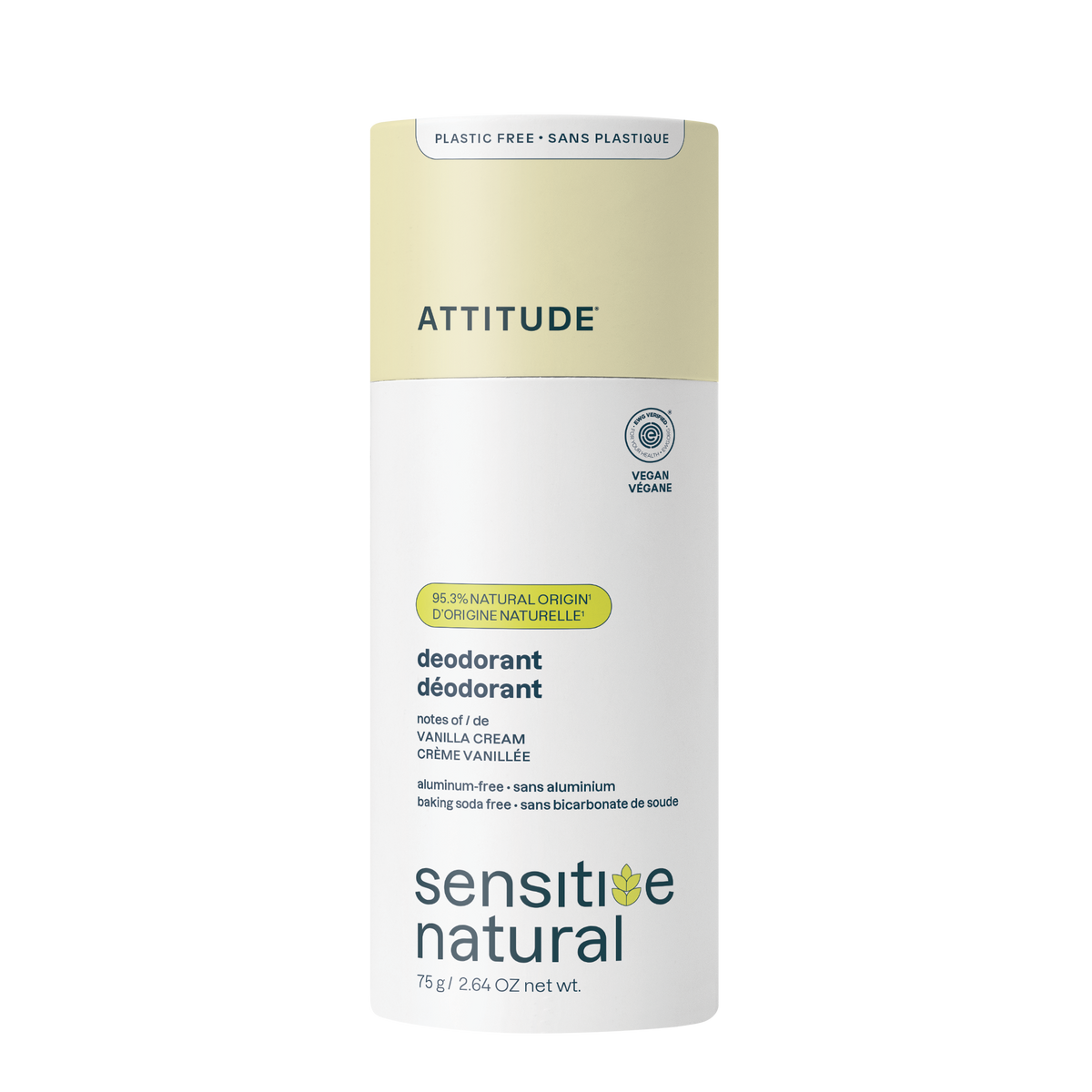 Attitude Sensitive Skin Deodorant Vanilla Cream Plastic-Free Tube