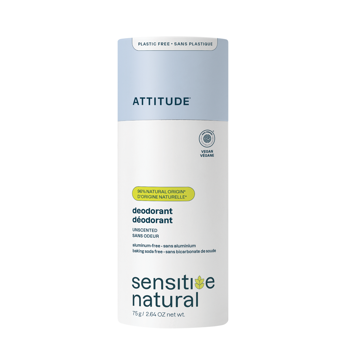 Attitude Sensitive Skin Deodorant Unscented Plastic-Free Tube