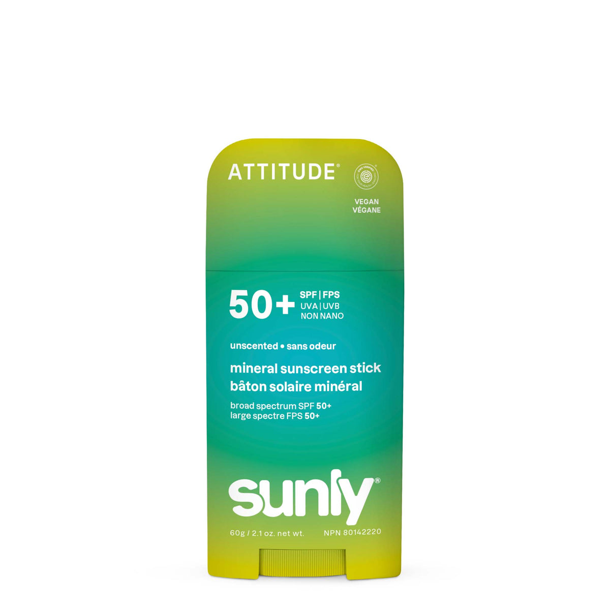 Attitude Sunly SPF 50+ Mineral Sunscreen Stick 60g Unscented