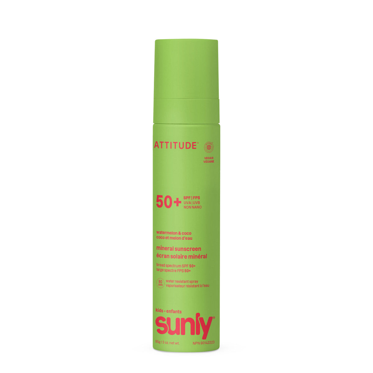 Attitude Sunly Kids SPF 50+ Mineral Sunscreen Spray 85g Watermelon & Coco