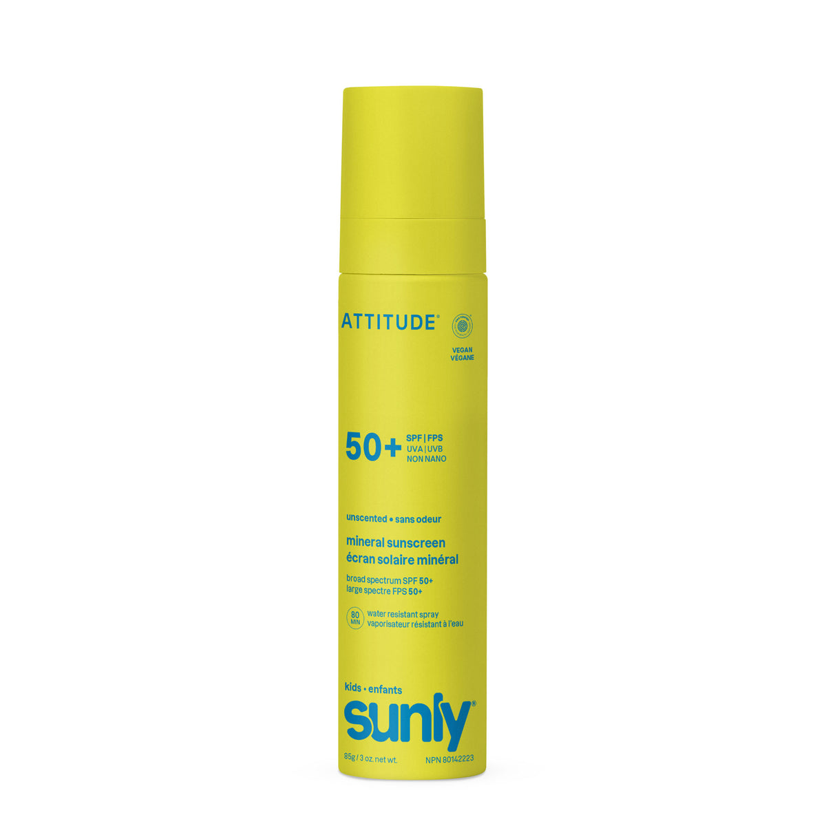 Attitude Sunly Kids SPF 50+ Mineral Sunscreen Spray 85g Unscented