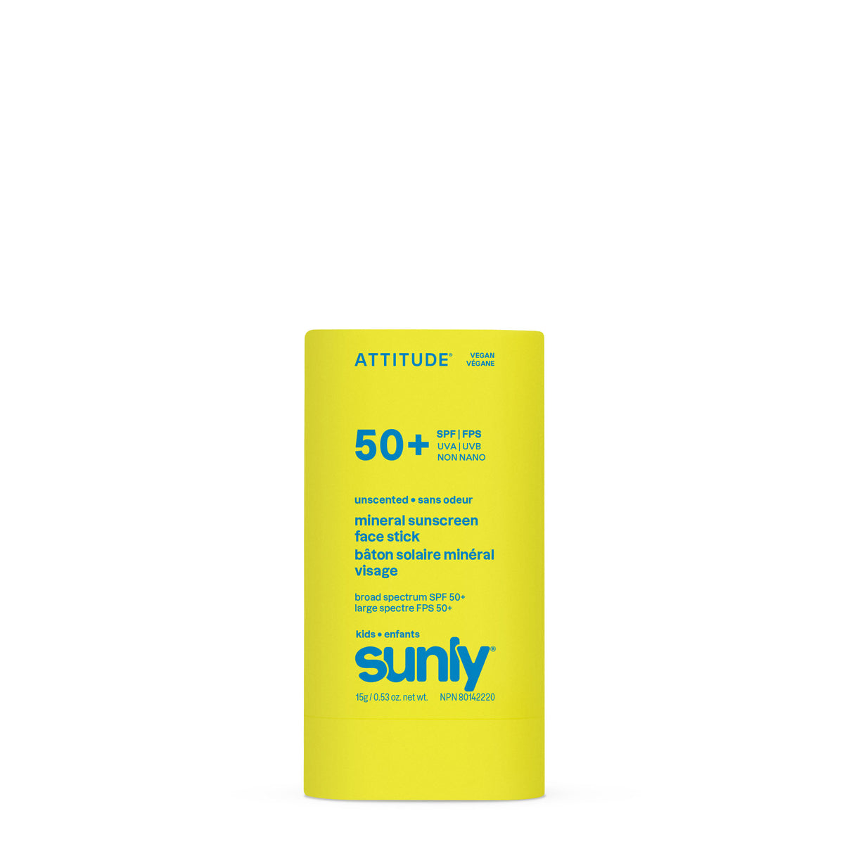 Attitude Sunly Kids SPF 50+ Mineral Sunscreen Stick 15g Unscented