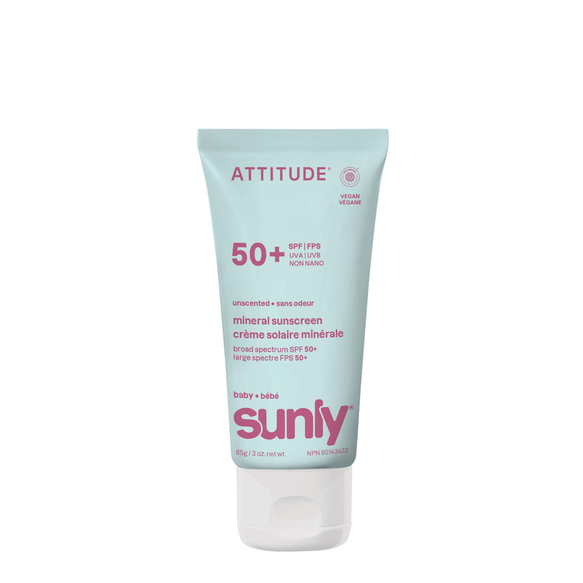 Attitude Sunly Baby SPF 50+ Mineral Sunscreen, Unscented Lotion 85g Unscented