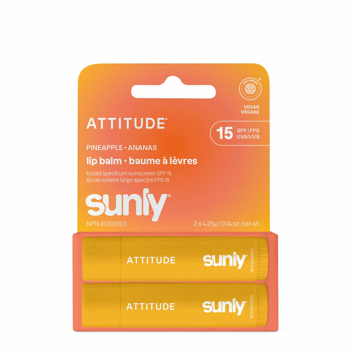 Attitude Sunly SPF 15 Mineral Lip Balm Duo 2-Pack Pineapple