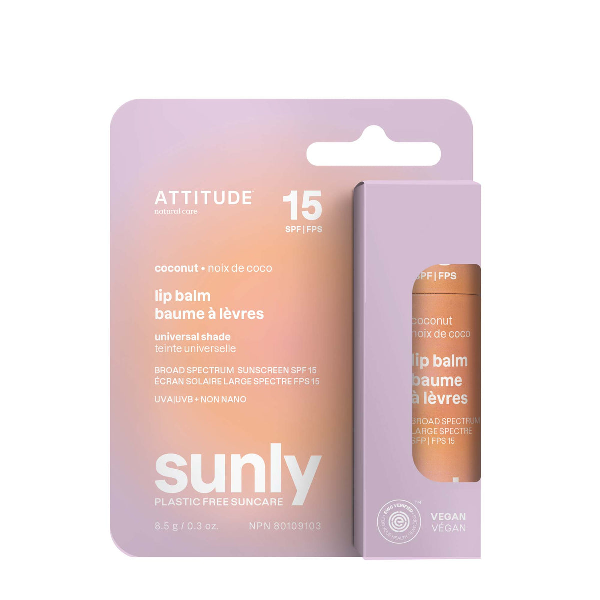 Attitude Sunly SPF 15 Mineral Lip Balm Balm 8.5g Coconut
