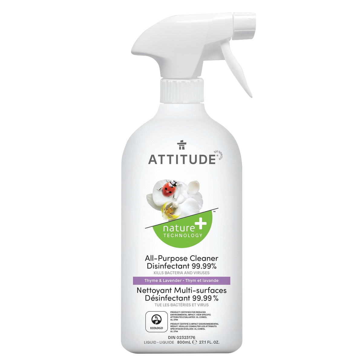 Attitude All-Purpose Disinfectant Cleaner 99.9% Thyme & Lavender 800ml