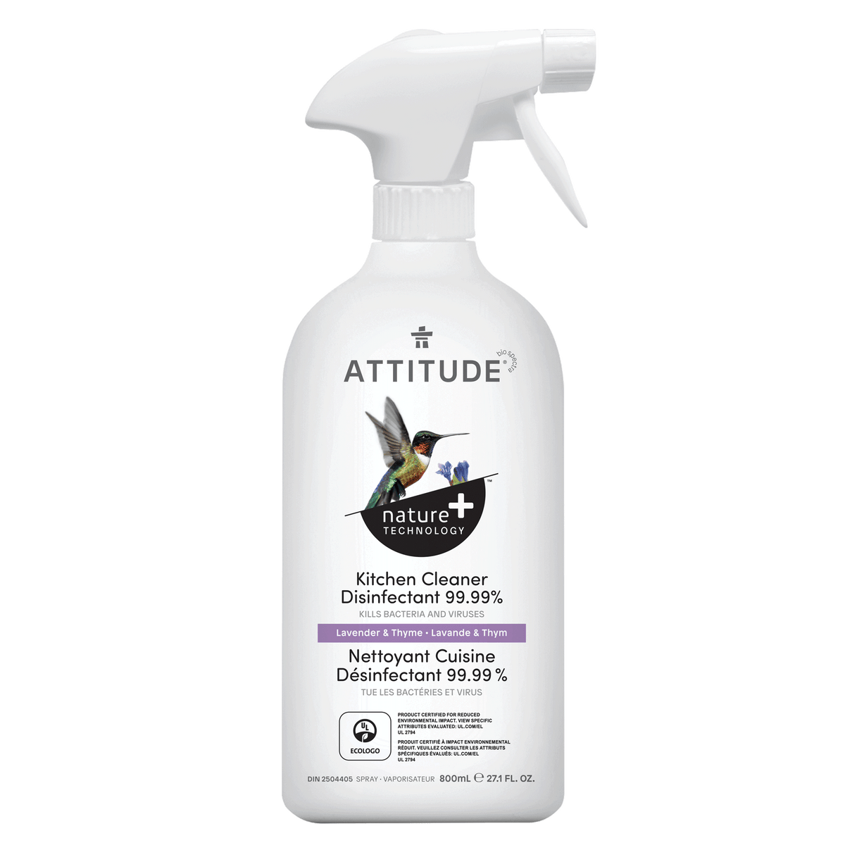 Attitude Disinfectant Cleaners 99.9%, Lavender Kitchen Cleaner Disinfectant 800ml