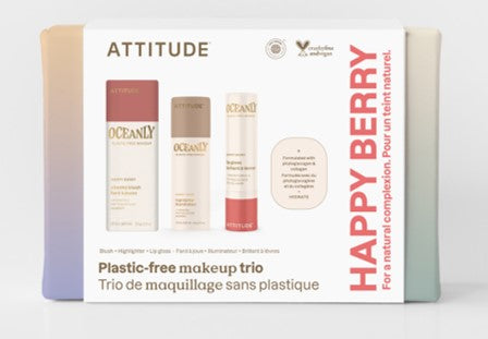 Attitude Oceanly 3-Piece Makeup Set Happy Berry (Blush, Sunset Glow Highlighter, Lip Gloss) 3-Piece Set