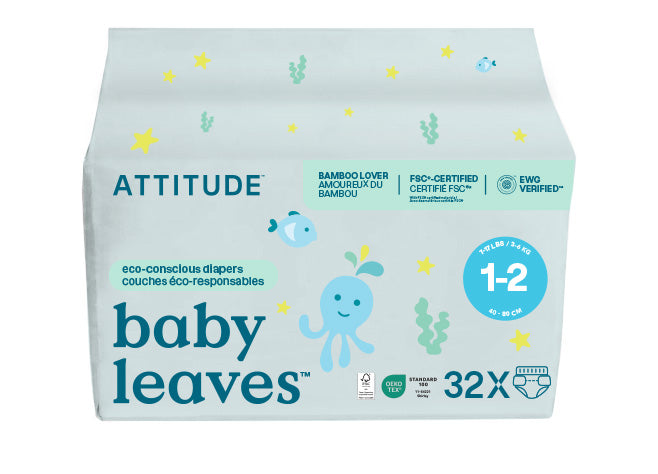 Attitude Bamboo Baby Diapers Sizes 1-2 (3-8 kg) 32 Diapers