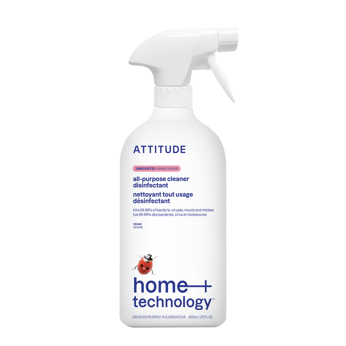 Attitude All-Purpose Disinfectant Cleaner 99.9% Unscented 800ml