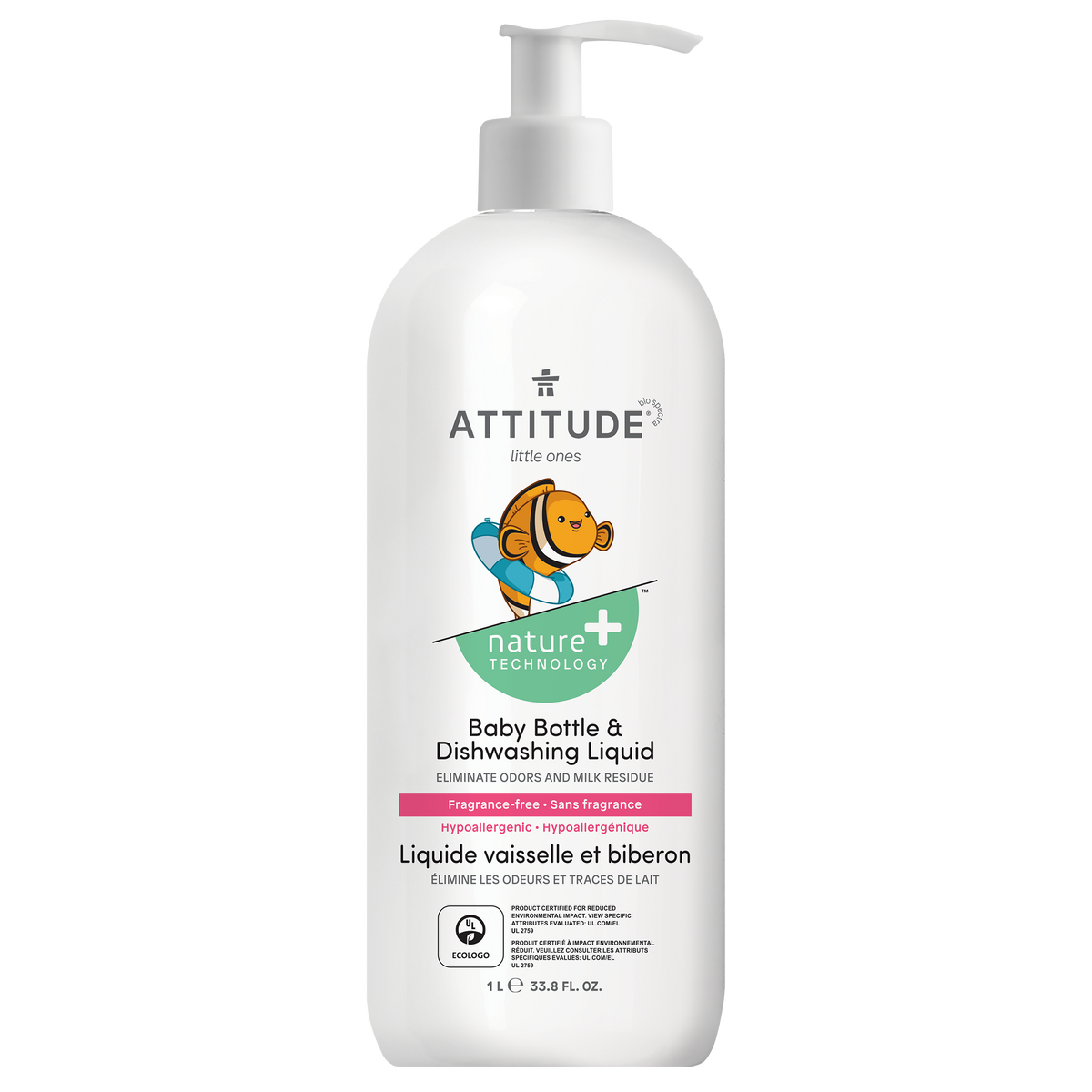 Attitude Baby Bottle & Dishwashing Liquid, Fragrance-Free Fragrance-Free 1L