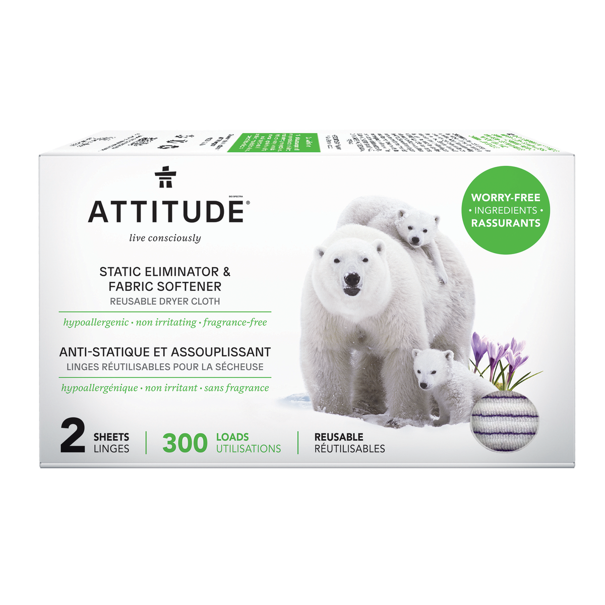 Attitude Static Eliminator & Softener Cloth Unscented Up to 300 Loads