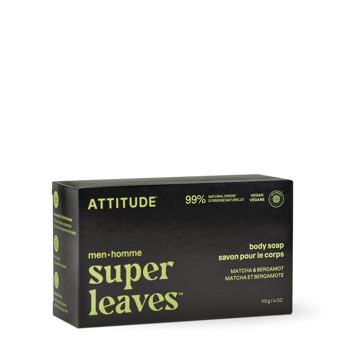 Attitude Body Soap Bar, Grooming Scents Matcha & Bergamot 113g