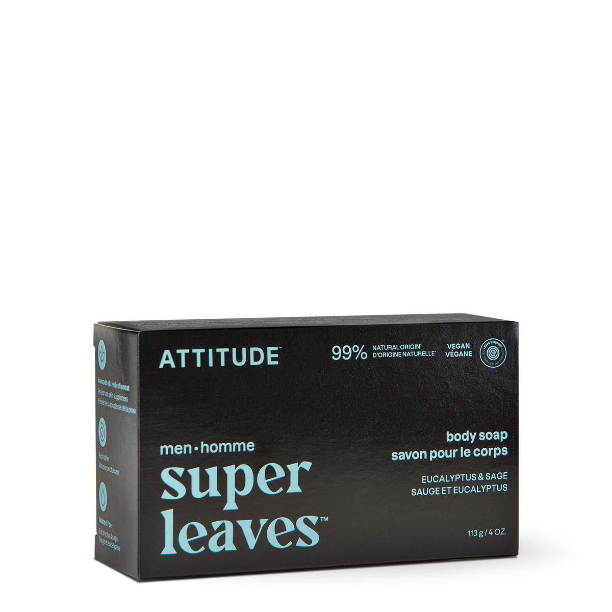 Attitude Body Soap Bar, Grooming Scents Eucalyptus & Sage 113g