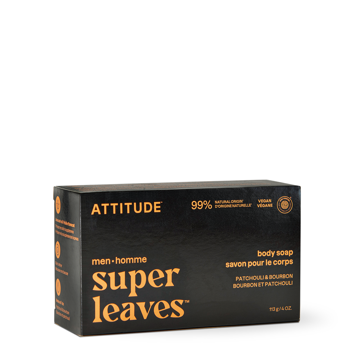 Attitude Body Soap Bar, Grooming Scents Patchouli & Bourbon 113g