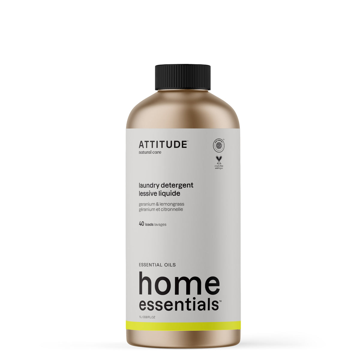 Attitude Refillable Laundry Detergent, Aluminum Bottles and Refills Geranium & Lemon 6 x 1L Aluminum Bottles