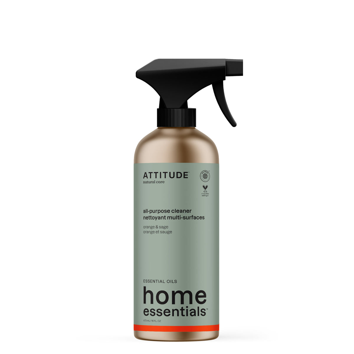 Attitude Refillable All-Purpose Cleaner, Aluminum Bottles and Refills Orange & Sage 6 x 473ml Aluminum Bottles