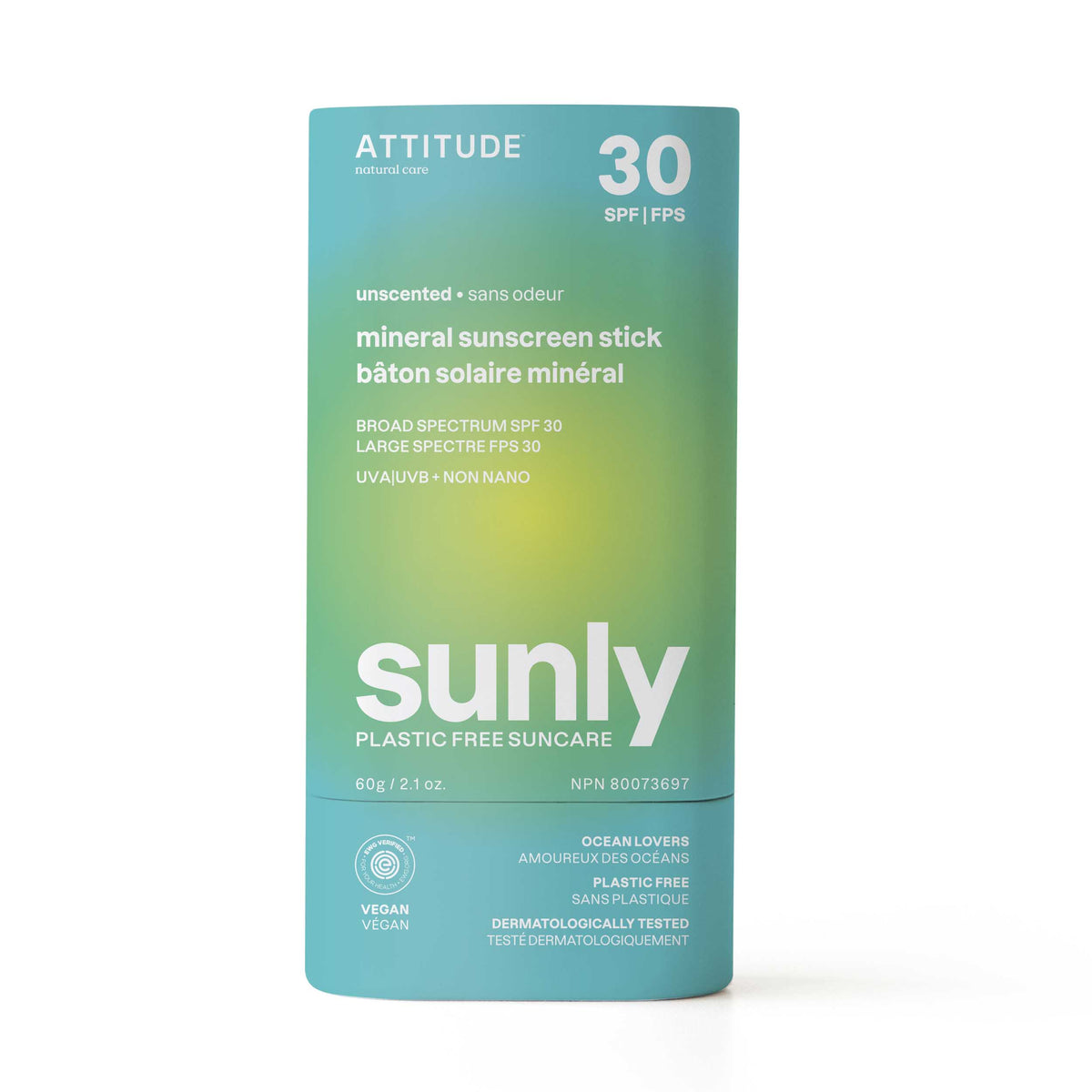 Attitude Sunly SPF 30 Mineral Sunscreen Stick 60g Unscented